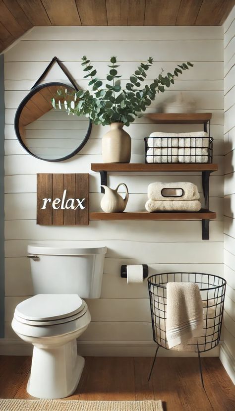 17+ Must-Try Over the Toilet Decor Ideas to Refresh Your Bathroom 🌱💡 Bathroom Shelves Over Toilet Decor Ideas, Tiny Toilet Room Ideas, Over The Toilet Decor, 1/2 Bath Decor, Toilet Tank Decor Ideas, Small Bathroom Shelf Ideas, Half Bathroom Wall Decor, Washroom Decor Ideas, Toilet Decor Ideas