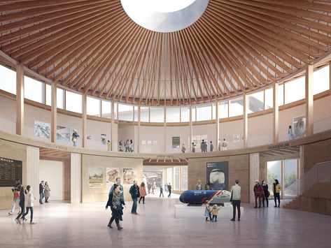 Circle Library Architecture, Museum Design Concept Architecture, Round Auditorium, Museum Atrium, Circle Structure, Feilden Fowles, Hall Architecture, Museum Building, Site History