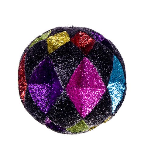 Black & Multicoloured Diamond Cut Glitter Bauble - 10cm Fern Flower, Luxury Christmas Tree, Beautiful Baubles, Glitter Ball, Tinsel Garland, Bauble Ornaments, Star Tree Topper, Balloon Shapes, Ornament Hooks