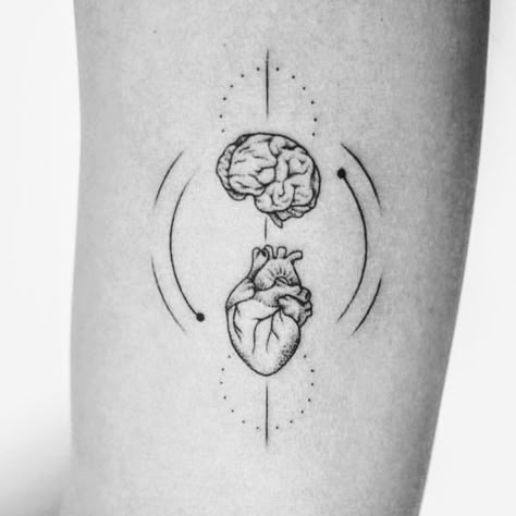 T  a  t  t  o  O Brain Tattoo, Yoga Tattoos, Heart And Brain, Tattoo Trend, Cat Tattoos, Tiny Tattoo, Human Heart, Tattoo Pattern, Trendy Tattoos