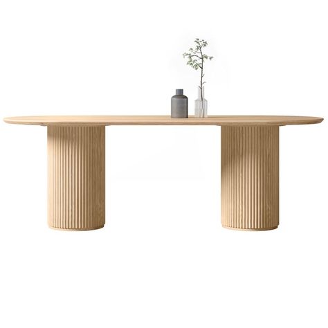 Natural Oval Dining Site Table Pine Solid Wood Modern Double Pedestal Table - 63"L x 31.5"W x 29.5"H Ash Wood Table, Table Small Space, Dining Table Small Space, Pedestal Dining Room Table, Table For Restaurant, Wood Conference Table, Wood Dining Room Table, Wood Table Bases, Wood Writing Desk