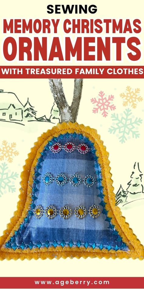 Explore the heartwarming craft of Sewing Memory Christmas Ornaments with Treasured Family Clothes through our easy-to-follow tutorial. This unique project allows you to turn beloved garments into beautiful ornaments that honor your family’s memories and heritage. Choose meaningful clothing items, such as a favorite sweater or a cherished shirt, and follow our detailed instructions to create one-of-a-kind decorations. Shirt Ornament Keepsake, Memorial Ornaments From Clothing, Ornaments From Old Clothes, Memory Crafts From Clothes, Family History Crafts, Sewing Tutorials For Beginners, History Crafts, Clothing Keepsake, Sewing Tutorials Bags