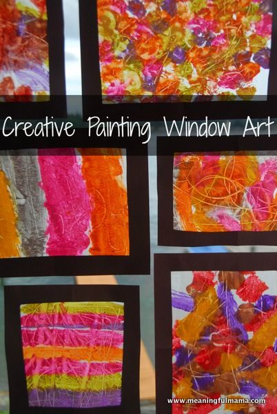 Simple, colorful art project for preschoolers. {Meaningful Mama} Window Art Projects, Preschool Painting, Colorful Art Projects, Window Paintings, Paper Paintings, Preschool Art Projects, Painting Kids, Different Tools, Project For Kids