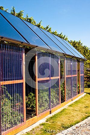 Eco Glass House With Solar Panels Stock Photo - Image: 73319843 Backyard Benches, Solar Panels Architecture, Solar Pergola, Solar Panels Design, Free Solar Panels, Solar Energy Design, Solar Greenhouse, Solar Windows, Diy Solar Panel