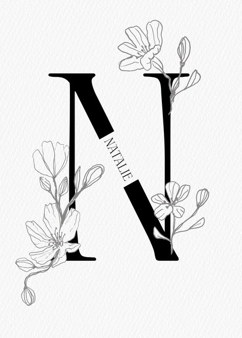 Uniquely illustrated initial letter N birthday card, personalised with your own #Letter_N_Typography #N_Calligraphy_Letter #Letter_N_Drawing #Caligraphy_Alphabet N And K Letters Together, N Letter Images Stylish, Letter N Drawing, N Initial Tattoo, Letter N Tattoo, N Tattoo, Black Pen Drawing, Free Monogram Fonts, House Flipper