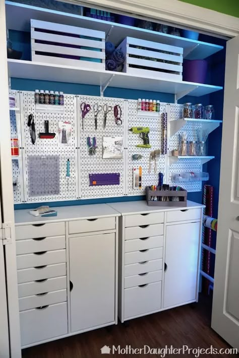 How to Organize The Ultimate Craft Closet Makeover DIY | Hometalk Craft Room Closet Organization, Room Closet Organization Ideas, Room Closet Organization, Organized Craft Room, Pegboard Craft Room, Craft Room Closet, Craft Closet Organization, Closet Storage Ideas, Closet Makeover Diy