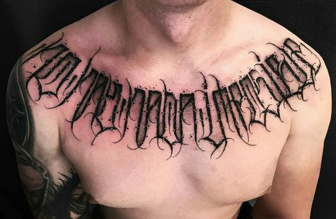 Chest Lettering Tattoo, Chest Tattoo Fonts, Dark Lettering Tattoo, Chest Tattoo Lettering, Tattoo Peito, Word Tattoo Designs, Tattoo Homme, Aa Tattoos, Dark Lettering