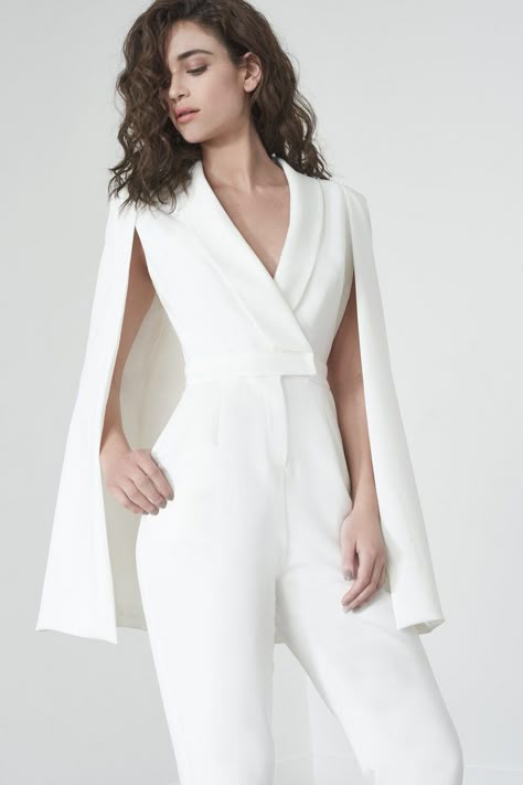 Say I do in comfort & style with a wedding jumpsuit from Amazon. Graduation Jumpsuit, White Jumpsuit Formal, Bride Jumpsuit, Tuxedo Jumpsuit, Cape Jumpsuit, Grad Outfits, Cape Designs, Tailored Jumpsuit, Civil Wedding Dresses