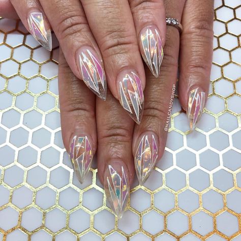 Stiletto Nails Ombre, Glitter Stiletto Nails, Shattered Glass Art, Shattered Glass Nails, Glass Nails Art, Nails Ombre, Glass Nail, Ombre Gradient, Glass Nails