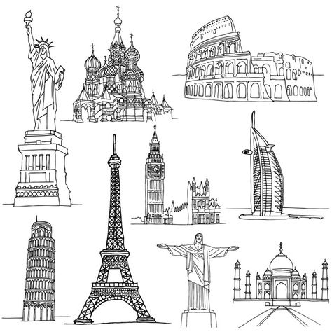 World Building Ideas, Famous Architecture Buildings, Building Sketch, Famous Architecture, World Building, Building Drawing, Tape Art, Famous Buildings, Architecture Drawing Art