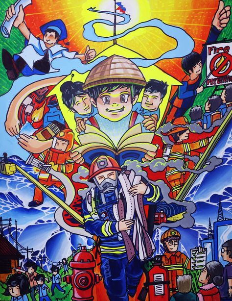 Theme: “Matuto Ka. Sunog Iwasan na!” Medium: Poster Color on Illustration Board Pagbasa Poster Making, Illustration Board Design Ideas, Fire Prevention Poster Ideas, Poster Making Drawing, Poster Making Ideas For Competition, Buwan Ng Wika Drawing, Fire Prevention Poster, Poster Ideas Drawing, Poster Making Competition