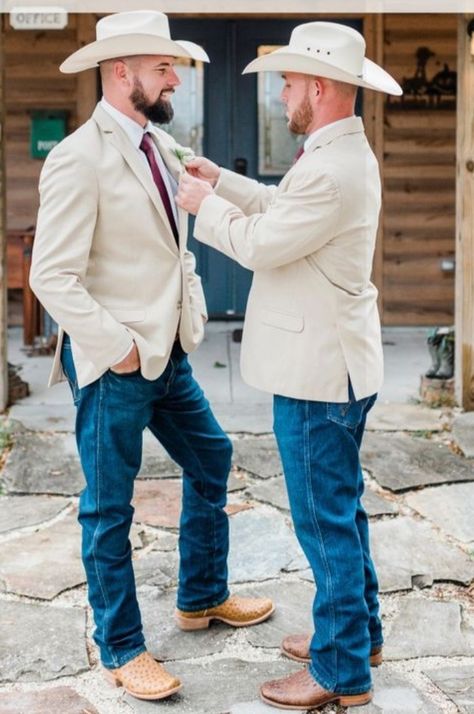 Jeans And Boots Wedding Guys, Groomsmen Jeans And Vest, Groomsmen Jeans, Formal Cowboy, Groom In Jeans, Cowboy Groom, Country Guys, Quinceanera Planning, Boots Outfit Men