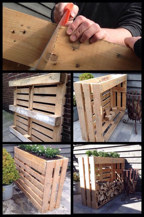 Garden Pallet Decorations, Recycled Wood Projects, Lights Balcony, Wood Pallet Recycling, Yard Sheds, Pallet Projects Furniture, Pallet Sofa, Firewood Storage, Pallet Decor