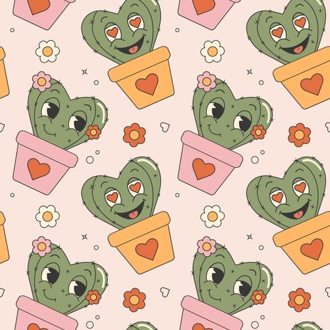 Cactus Seamless Pattern, Mirror Repeat Pattern Design, Groovy Valentines, Watch Backgrounds, Retro Vector, Art Patterns, Square Canvas, Pottery Painting, Repeating Patterns