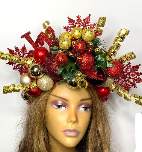 Head Dress Headpieces, Santa's Hats, Christmas Crowns, Christmas Headdress, Christmas Headpiece, Christmas Crown, Red Gold Christmas, Head Dress, Christmas Headband