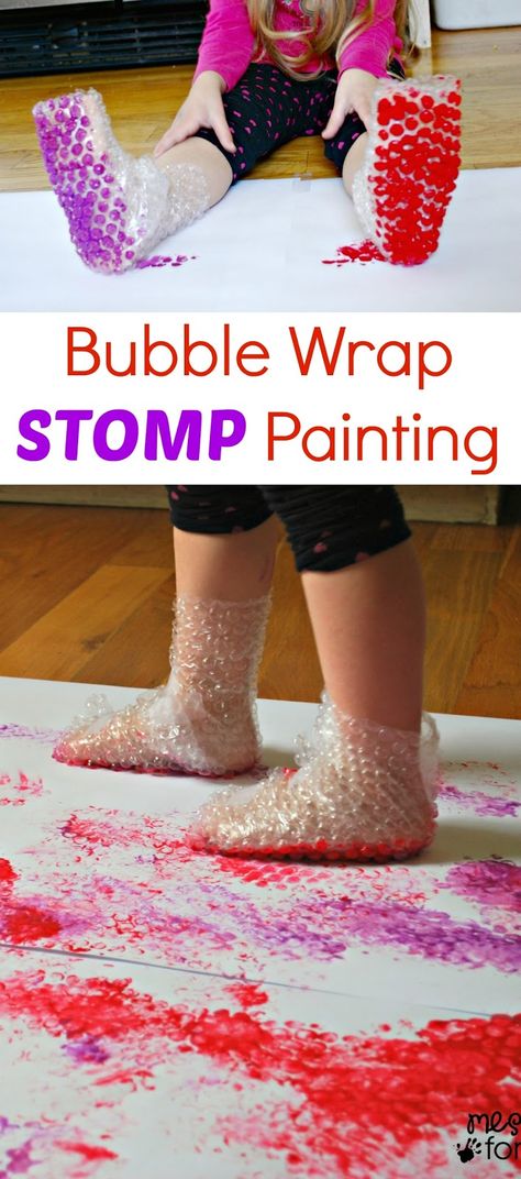 In my home, I have a closet of kids art and activity supplies, and when I am looking for ideas, I sometimes just go and look inside and see what inspires me. Today, I noticed some easel paper and bubble wrap. We have had lots of fun with bubble wrap in the past, creating Bubble Wrap Prints and Painting with Rolling Pins and Bubble Wrap. I decided to pair up bubble wrap and paint again, but this time I wanted it to be more of a gross motor experience. And so, Bubble Wrap Stomp Painting was born. Paint Converse, Customized Converse, Bedazzled Converse, Easy Toddler Activities, Nursery Activities, Toddler Arts And Crafts, Baby Learning Activities, Childcare Activities, Daycare Activities