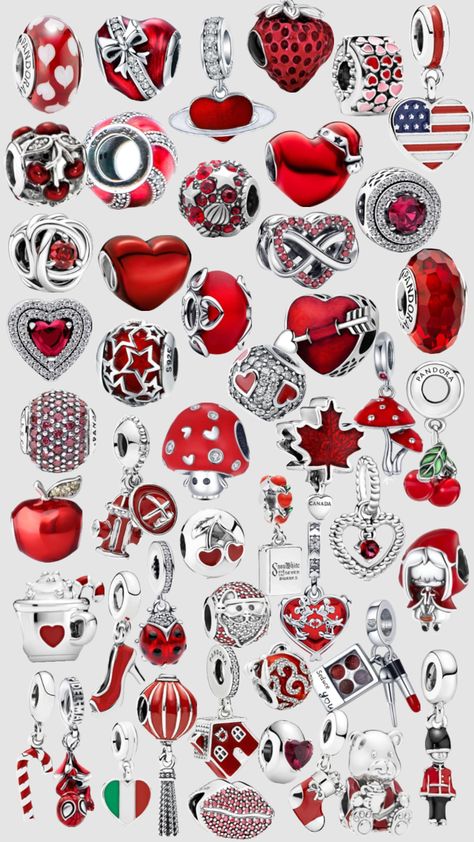 Red pandora charms #redpandoracharms #redpandoracharm #redpandora #red #pandoracharms #pandorabracelcharms #pandorabracelet #pandora Pandora Charms Red, Pandora Christmas Charms, Bracelet Video, Pandora Summer, Pandora Bracelet Ideas, Gifts Wishlist, Pandora Red, Pandora Bracelet Charms Ideas, Pandora Bracelet Designs