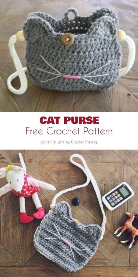 Cat Bag Pattern, Kat Haken, Purse Patterns Free, Crochet Purse Pattern Free, Crochet Shell Stitch, Cat Purse, Crochet Cat Pattern, Crochet Bag Pattern Free, Purse Pattern