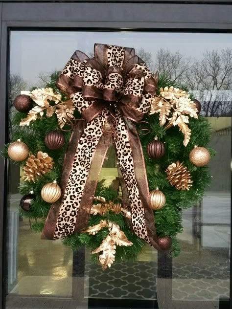 Leopard Print Christmas Decorations, Cheetah Print Christmas Decorations, Cheetah Print Christmas Tree, Leopard Christmas Tree Decorations, Leopard Christmas Decor, Jungle Christmas, Cheetah Print Christmas, Cheetah Print Christmas Wreath, Safari Christmas