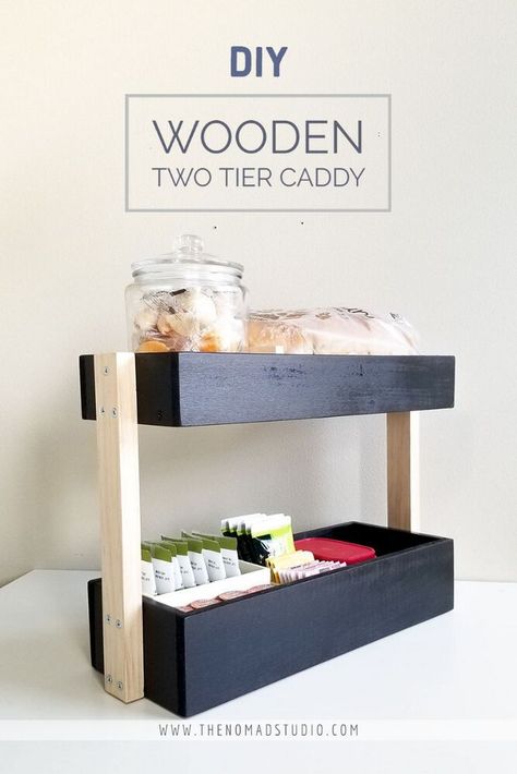 Make a two tier wood caddy that is versatile to be used in any way you like. I specially made this keep on my kitchen counter to hold easy grab snack, tea bags, creamer and bread. You can use this caddy as an organizer for your bathroom to store tissue rolls, in office to hold your stationaries, organizer for kitchen bottom cabinet or even keep it near your vanity. There is endless possibilities on how you can put this DIY two tier caddy to use.Building wall mounted solutions for fruit… Wall Decor Ideas Farmhouse, Boho Wall Decor Ideas, Farmhouse Wall Decor Ideas, Wood Caddy, Home Accessories Ideas, Tea Organization, Modern Home Accessories, Clever Organizer, Wooden Organizer