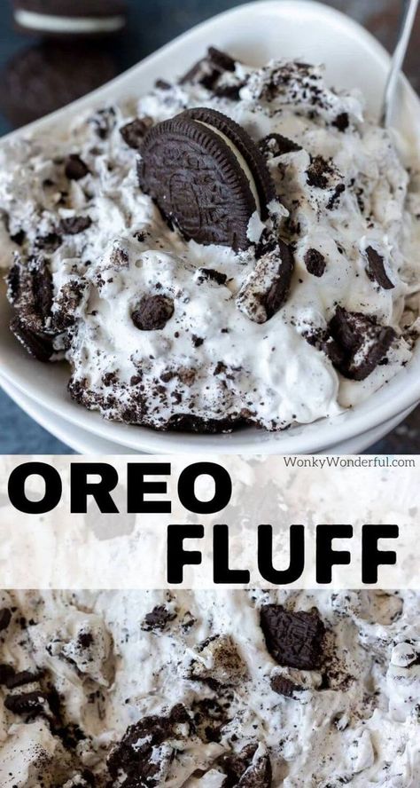 This No Bake Oreo Fluff Dessert is a super quick and easy treat. Perfect for parties, potlucks and holidays. Oreo Fluff Dessert, Fluff Recipes, Oreo Fluff, Oreo Desserts, Brownies Recipes, Oreo Dessert Recipes, Fluff Recipe, Desserts Healthy, Fluff Desserts