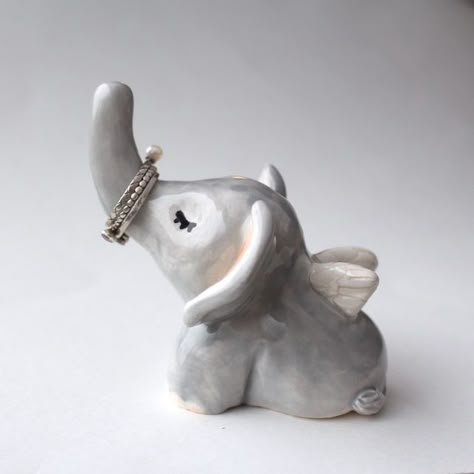 Elephant With Wings, Elephant Rings, Small Ceramics, Elephant Ring Holder, Jewlery Holder, Wings Ring, Elephant Ring, Ceramic Elephant, Clay Diy Projects