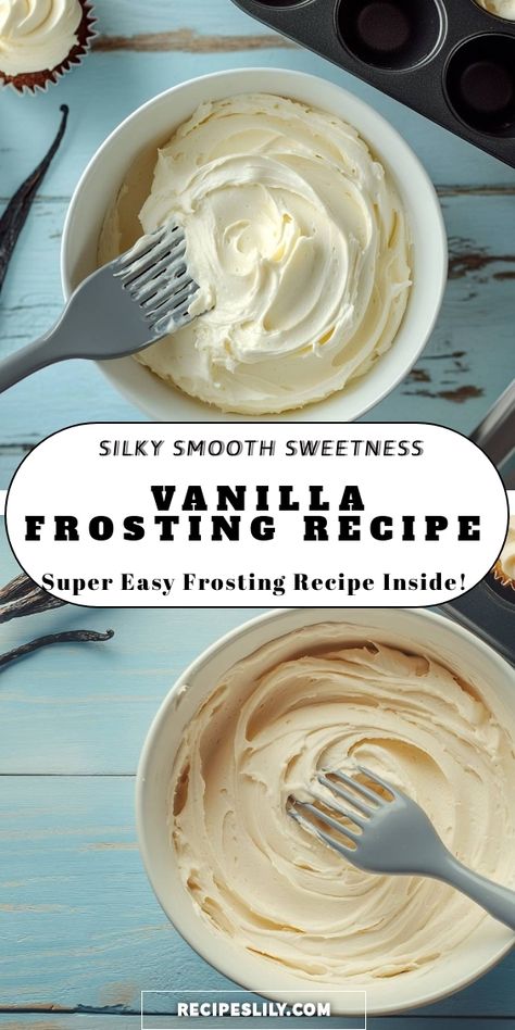 I can't get enough of this silky smooth vanilla frosting! It's super easy to make and perfect for topping cupcakes or cakes. With just a few simple ingredients, you’ll have a delicious and creamy frosting that elevates any dessert. Give it a try, and prepare to indulge! Light Icing Recipe, Home Made Frosting Easy, Homemade Frosting Easy Powdered Sugar, How To Make Cake Icing, Light Frosting Recipe, Easy Cake Frosting Recipe, Quick Frosting Recipe, Homemade Icing For Cake, Easy Cake Icing