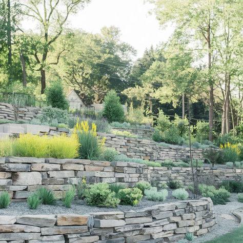 Inspiring Hillside Landscaping Ideas Backyard Landscaping On Slope, Sloped Backyard Retaining Wall Ideas, Retaining Wall Ideas Slope, Stone Steps On Hill, Garden Steps On A Slope, Backyard Slope Landscaping, Slope Backyard, Sloped Garden Ideas, Landscaping Slope