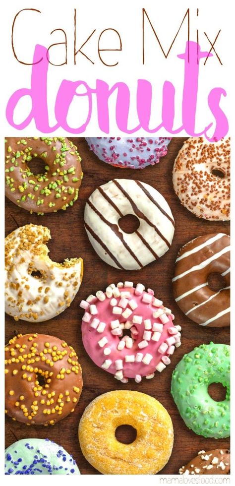 Easy Cake Mix Donuts {BAKED} Cake Mix Doughnuts, Mini Donut Maker Recipes, Cake Mix Donuts Recipe, Cake Donuts Baked, Cake Doughnuts Recipe, Donut Maker Recipes, Mini Donut Maker, Mini Donut Recipes, Cake Mix Donuts