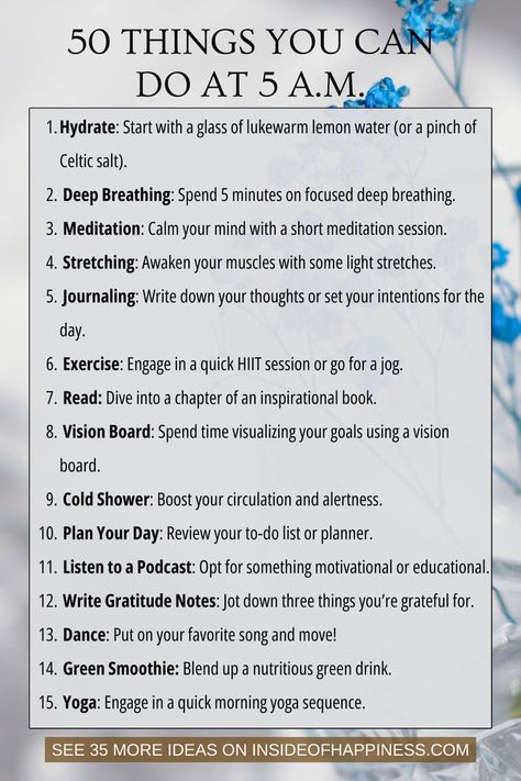 Things to do when you wake up at 5 am: 50 morning habits ideas for the early birds in 2024. calming, engaging, and productive things to do when you wake up really early in the morning. Planning your day / Early morning / Things to do Morning Workout Motivation, Morning Routine Ideas, Am Club, 5am Club, Routine Ideas, Productive Things To Do, Morning Meditation, Morning Habits, Early In The Morning