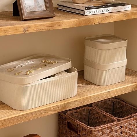 Amazon.com: Light Gray Decorative Storage Boxes With Lids, Storage Baskets with Leather-Like Lids, Sturdy Stackable Paper Boxes Decorative Tray, Modern Basket Organizer Bins for Jewelry Shelve Bathroom Bedroom Organizing, Set of 3 : Home & Kitchen Jewelry Shelves, Room Ideas Beige, Aesthetic Beige Wallpaper, Wallpaper Brown Aesthetic, Aesthetic Brown Wallpaper, Wallpapers Jesus, Brown Wallpaper Aesthetic, Nursery Beige, Beige Aesthetic Wallpaper