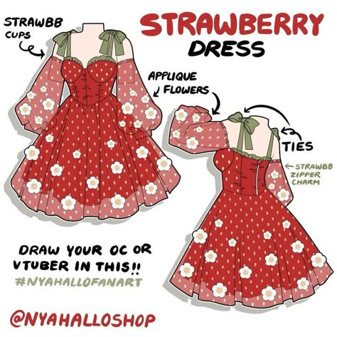 Flower Dress Drawing, Weirdcore Fashion, Strawberry Dress, Dress Design Drawing, Art Outfits, Fashion Drawing Dresses, Clothing Design Sketches, Drawing Anime Clothes, Toddler Costumes