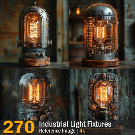 Industrial Light Fixtures | Reference Images | 4K,  on ArtStation at https://www.artstation.com/artwork/YGJLAY Steampunk Tower, Steampunk Castle, Steampunk Factory, Sci Fi Icons, Bridge Game, Steampunk Furniture, Fantasy Buildings, Puzzle Ideas, Steampunk House