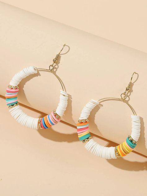 Clay Bead Earrings, Ring Hook, Ceramic Ring, Bead Charms Diy, Clay Bracelet, Clay Bead, Ceramic Rings, Beaded Hoop Earrings, Beaded Hoops