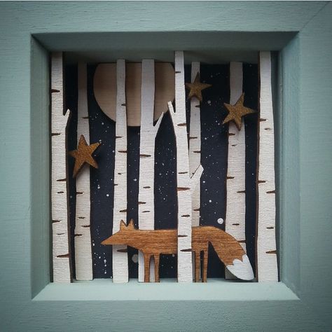 Forest Diorama, Fox In The Forest, Paper Cutout Art, Deco Nature, Matchbox Art, Shadow Box Art, Cardboard Art, Silver Birch, Paper Cut Art