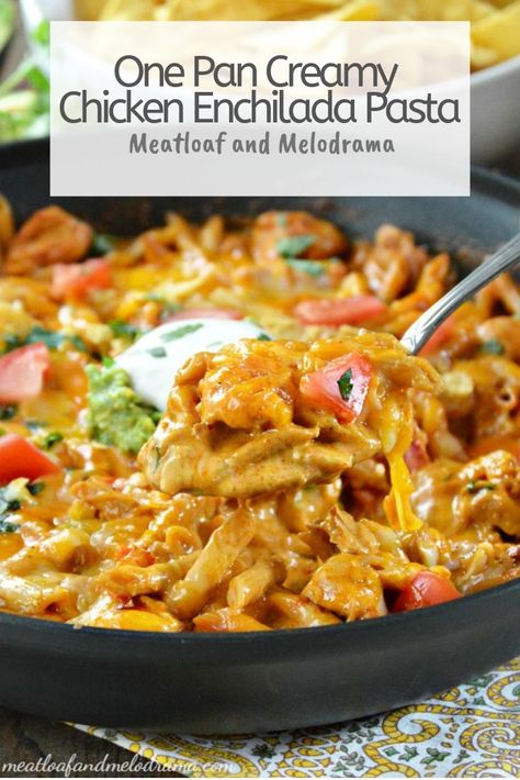 Chicken Enchilada One Pot, Enchilada Pasta Recipe, Enchilada Pasta Casserole, Chicken Pasta Primavera, One Pan Creamy Chicken, Mexican Chicken Pasta, Gluten Free Chicken Enchiladas, Chicken Enchilada Pasta, Enchilada Pasta