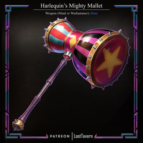 Harlequin’s Mighty Mallet People falling over is funny, and the Dark Carnival refuses to recognise this as anything but objective fact. For that reason, they have weaponised this schadenfreude into a colourful wooden mallet which helps them truly put the “laughter” in “slaughter”. You can follow our Kickstarter Page too to bag yourself some free dice when we launch! #darkcarnival #carnival #carnivale #loottavern #jester #staff #dndart #5e #arcane #magicitem #fantasy #wotc #dungeonsanddragons Jester Staff, Loot Tavern, The Dark Carnival, People Falling, Dark Carnival, Wooden Mallet, Dnd 5e Homebrew, D D Items, Props Art