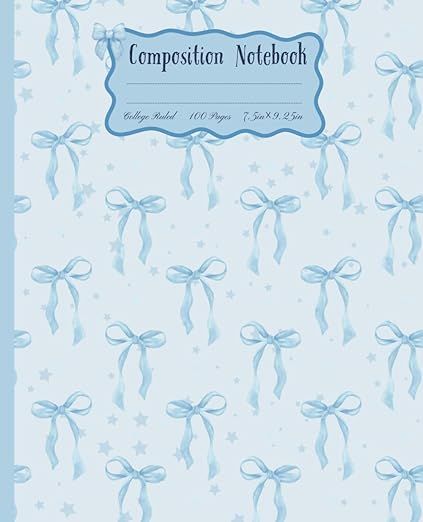 Preppy Composition Notebook With Pastel Blue & White Coquette Bows: College Ruled Journal for Girls, Kids, Tweens & Teens - School Supplies School Book Covers Designs, Blue Journal Cover, Blue Notebook Cover, Blue Composition Notebook, Diy Notebook Cover For School, Teen School Supplies, Cover For Notebook, Goodnotes Cover, Notebook Composition