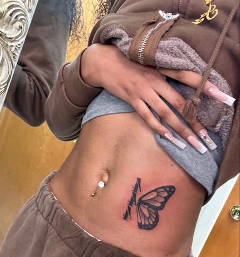 Stomach Tats For Black Women, Women Thigh Tattoos Ideas Meaningful, Large Chest Tattoo, Stomach Tats, Signature Tattoo, Wife Tattoo, Stomach Tattoos Women, Belly Tattoos, Hand Tattoos For Girls