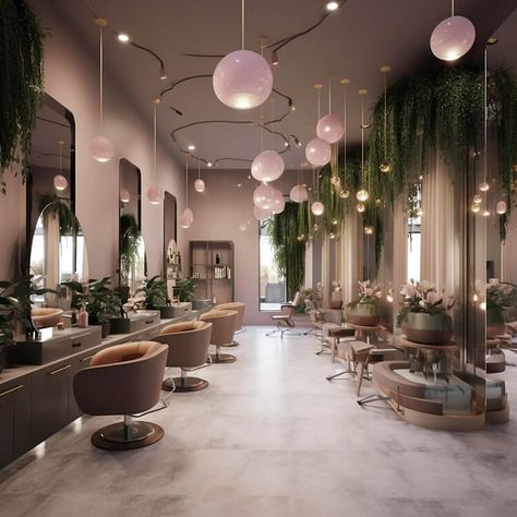 Tips For Creating a Relaxing and Inviting Salon Atmosphere | jiffyhair Victorian Salon Decor, Lux Beauty Salon, Futuristic Salon Interior Design, Beauty Salon Lighting Ideas, Sleek Salon Design, Japanese Hair Salon Interior Design, Large Salon Design, Salon Loft Decor Ideas, Hair Salon Interior Design Color Schemes