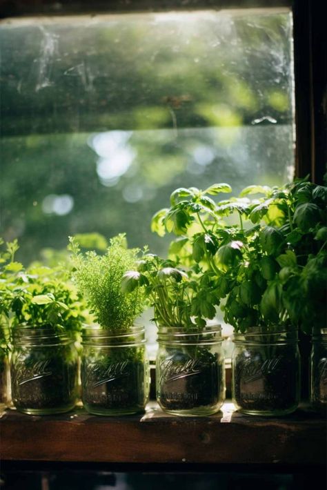 How To Create Your Own Mason Jar Herb Garden! - Mental Scoop Mason Jars Aesthetic, Mason Jar Garden, Mason Jar Herbs, Mason Jar Herb Garden, Miniature Cows, Plants In Jars, Indoor Herb Garden, Herb Seeds, Potting Soil