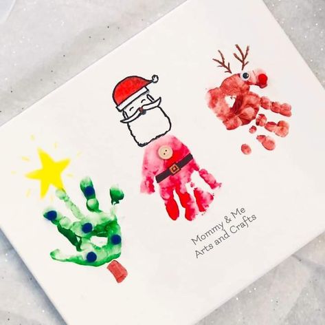 Toddler Christmas Cards, Handprint Christmas Cards, Baby Christmas Crafts, Babysitting Crafts, Handprint Christmas, Christmas Crafts For Toddlers, Christmas Cards Kids, Baby Handprint, Preschool Christmas Crafts