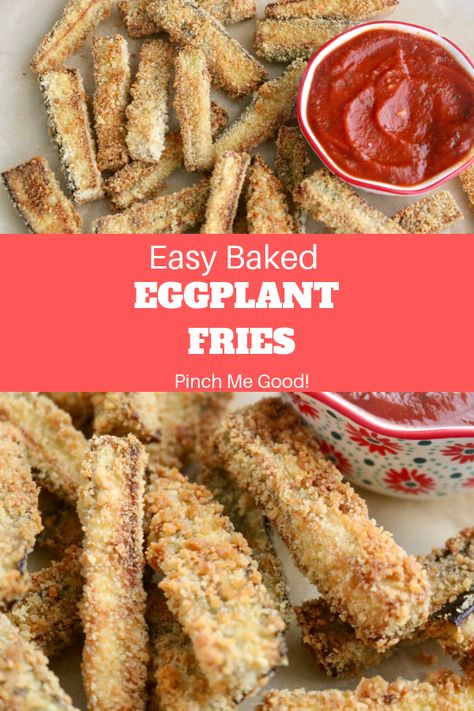 Easy Baked Eggplant Fries - Crispy Baked Eggplant Fries that are gluten-free and so easy to make! Chickpea breadcrumbs stuck to soft and tasty eggplant all baked to oven-fried perfection and matched with a delicious marinara dipping sauce! Chickpea Breadcrumbs, Easy Baked Eggplant, Baked Eggplant Fries, Clean Eating Lunch Ideas, Eggplant Fries, Crispy Air Fryer Chicken, Clean Eating Vegetarian Recipes, Quick Meal Ideas, Veggie Bowls