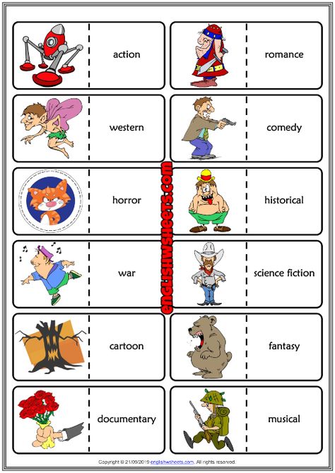 Types of Films ESL Printable Dominoes Game For Kids Types Of Movies Vocabulary, Film Vocabulary, English Games For Kids, Dominoes Game, Types Of Movies, Basic English Sentences, Missing Letters, Spanish Movies, Esl Vocabulary