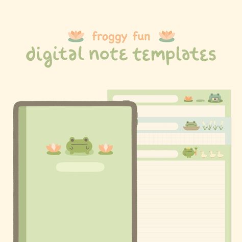 Cute Digital Note Templates: Froggy Fun | for Goodnotes, iPad & Android | with Cute Digital Stickers | Kawaii Frog Japanese Korean Aesthetic thecommonplanner #personalplannerideas #plannerspread #ipadmonthlyplanner. Digital Note Aesthetic, Free Good Notes Templates, Note Template Aesthetic, Cute Notes Template, Cute Planner Template, Journal Template Aesthetic, Samsung Notes Template, Goodnotes Template Free, Templates For Goodnotes