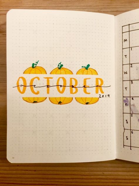 Bullet journal theme - October Pumpkin spread. #pagelayout #bulletjournal #octobermonthly #Octoberspread October Bullet Journal, Bullet Journal October, Bullet Journal Headers, Bullet Journal Month, Bullet Journal 2020, Bullet Journel, Bullet Journal 2019, Bullet Journal Cover Page, Bullet Journal Notes