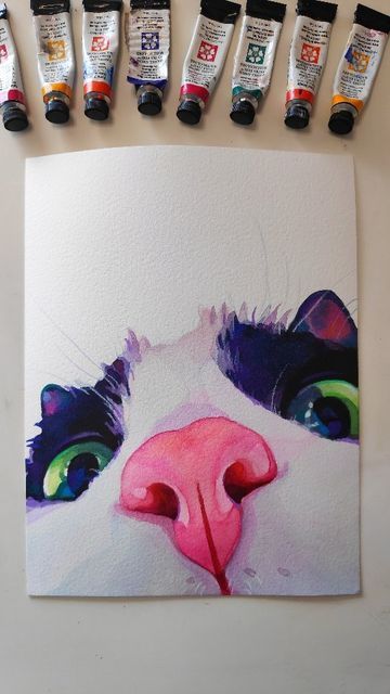 Cool Watercolor Paintings, Watercolor Animals Easy, Oil Pastel Animals, Cute Acrylic Painting, Water Coloring Painting, Cat Art Ideas, Cute Watercolor Paintings, Watercolor Ar, Watercolour Cats