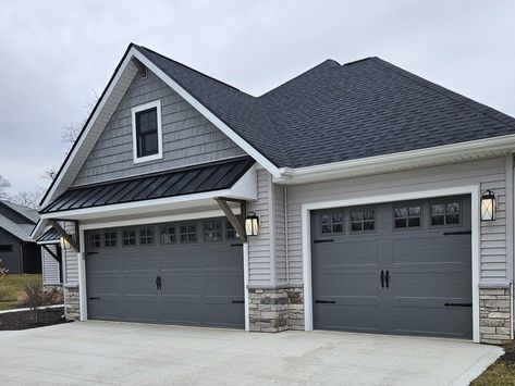 Bragging about these Bridgeport installs! 😍 We're constantly impressed by our dealer's exceptional garage door installations. . Are you ready to flaunt your garage door? Send us a DM or visit our link in bio to find our incredible dealers near you. . 📸 & install: @homelumber1957 📸 & install: Potter Overhead Door, Inc. 📸 & install: @stouffville_garage_doors Clopay Bridgeport Garage Doors, Iron Ore Garage Door, Garage Ideas Exterior, Light Grey Exterior House Colors, Gray Garage Door, Brown Houses, Gray Garage, Grey Garage Doors, Brown Garage Door