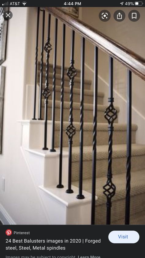 Classic Railing Stairs, T Staircase, French Staircase Railing, Indoor Stair Railing Ideas Iron, Metal Stair Balusters, Staircase Railing Design Wrought Iron, Iron Staircase Railing Modern, Rod Iron Stair Railing, Iron Railings Indoor