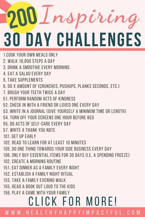 You'll love these creative 30 day challenges to do with friends, kids, family, or by yourself. Use them to take your life to the next level and jumpstart your progress with anything from writing to fitness. 30 Day challenge lifestyle. 30 day challenge fitness fun. 30 challenge workouts. Challenge yourself everyday. Personal growth plan. 30 Day Challenge Ideas Fun, Challenges To Do With Friends, Challenged To Do With Friends, 30 Day Challenge Fitness, Workouts Challenge, 30 Day Challenges, 30 Challenge, Family Quotes Inspirational, Family Challenge